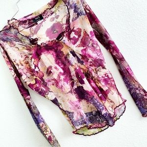 JEAN PAUL GAULTIER fuzzi italy mesh top face florals long sleeve blouse S